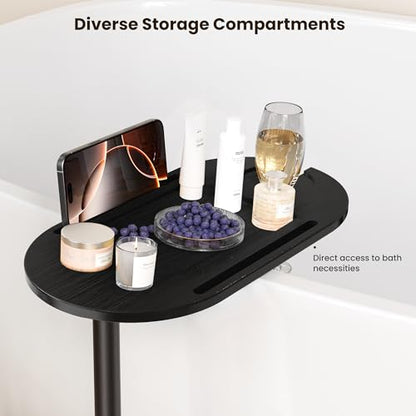 Bathtub Tray Table, Freestanding Bath Side Table Tub Tray Caddy | 3 Layer Bamboo Bath Board Shelf, Bathtub & Bathroom Accessories, New Home Gift for Mom, Housewarming, Anniversary, Wedding - color: Black