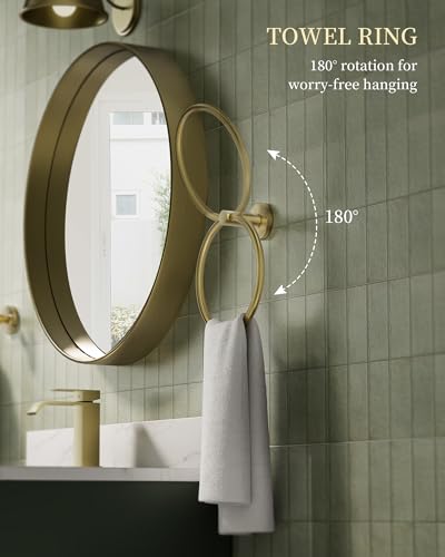 Brushed Gold Bathroom Hardware Accessories Set 5 pcs Towel Holder Bar Set | 24 inches Stainless Steel Towel Bar, Towel Racks for Bathroom Robe Towel Hooks Toilet Paper Holder Wall Mounted by BATHLAVISH - color: Brushed Gold