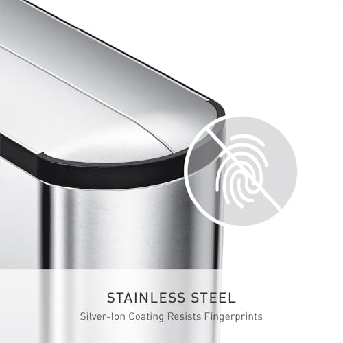 simplehuman 10 Liter / 2.6 Gallon Butterfly Lid Bathroom Step Trash Can, Brushed Stainless Steel with Black Trim - size: 10 liter Brushed