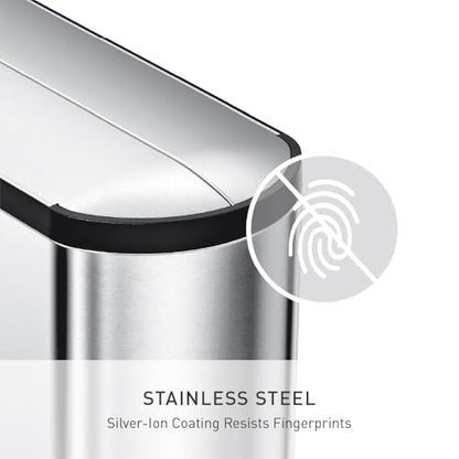 simplehuman 10 Liter / 2.6 Gallon Butterfly Lid Bathroom Step Trash Can, Brushed Stainless Steel with Black Trim - size: 10 liter Brushed