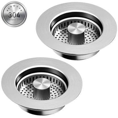 3 in 1 Kitchen Sink Drain Strainer [304 Stainless Steel Pop Up] Anti-Clogging Kitchen Sink Drain Stopper Stainless Steel Drainage Odor Filter Sink Plug for Us Standard 3-1/2 Inch (2 Pack) - style: SUS304 Drain Strainer-2Packs