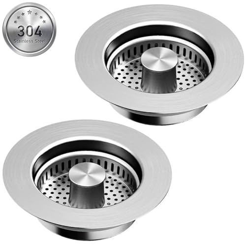 3 in 1 Kitchen Sink Drain Strainer [304 Stainless Steel Pop Up] Anti-Clogging Kitchen Sink Drain Stopper Stainless Steel Drainage Odor Filter Sink Plug for Us Standard 3-1/2 Inch (2 Pack) - style: SUS304 Drain Strainer-2Packs