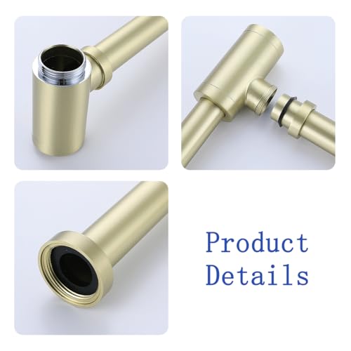 Bottle P Trap Brushed Gold 1 1/4 with 11.81 inch Slip Joint Extension Tube For Basin Sink Waste Drain Solid Brass P Trap Kit,SW-83888BG-L. - color: T03-Brushed Gold