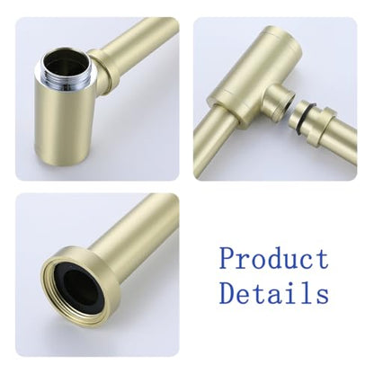 Bottle P Trap Brushed Gold 1 1/4 with 11.81 inch Slip Joint Extension Tube For Basin Sink Waste Drain Solid Brass P Trap Kit,SW-83888BG-L. - color: T03-Brushed Gold