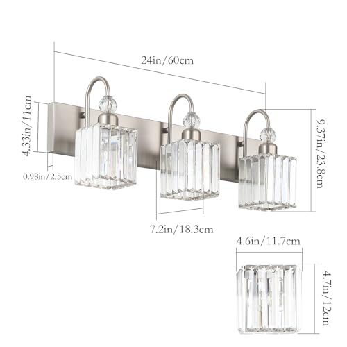 Ralbay Brushed Nickel Vanity Light for Bathroom Crystal 3-Light Modern Crystal Bathroom Light Fixtures - color: Square-Brushed Nickel, size: 3-light