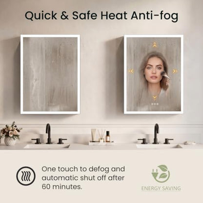 24x32 Black Medicine Cabinet Mirror with Lights, AL Alloy Frame, Plug-in/Hardwired, Recessed/Wall Mount, Defog, 3-Color Dimmable Lights, USB-C&USB-A+ 2 Outlets, 3 Shelves, Left Hinge - size: 24x32(L)