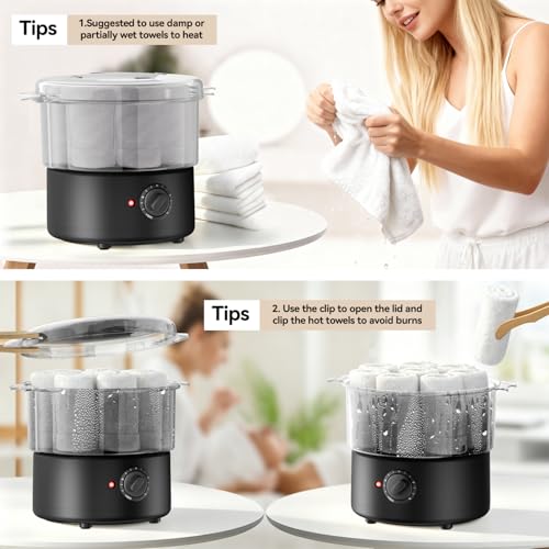 Mini Hot Towel Warmer - 1 min Steam & 60℃ in 20mins, Towel Steamer for Facials/Barber/Massage, Portable 2.4lbs Small Heater for Home Spa/Bathroom/Light Salon Use (Black-X-Small) - color: Black