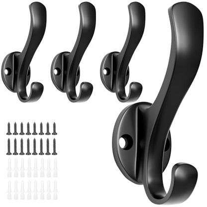 Coat Hooks Heavy Duty - Durable wall Mounted Hooks Aluminum Alloy Towel Hooks for Hanging Towel, Key, Robe, Scarf, Entryway Cubicle Closet Mudroom Bathroom Garage (4 Pack-Black) - color: 4 Pack-Black