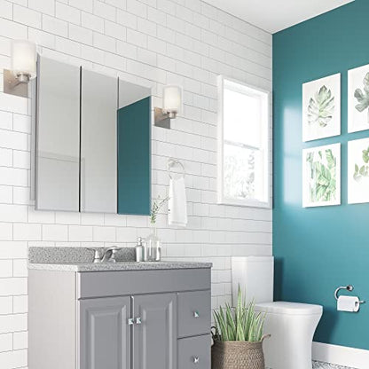Design House Cyprus Medicine Cabinet, 3 Frameless Mirrored Doors, 2 Adjustable Shelves, Pre-Assembled, Surce or Recess-Mounted, White, 36.3 in. W x 4.4 in. D x 30.1 in. H, 590265 | Adjustable Shelves, Wall Mount, Contemporary/Modern, Wood, Bath, 590265 -