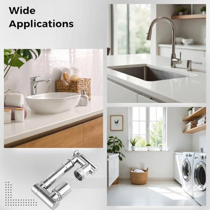 2 Pcs 1440° Swivel Faucet Extenders, Robotic Arm Faucet Aerator with 2 Water Modes, Extendable Kitchen Bathroom Sink Extender, Include Wrench, Tape, and Washer