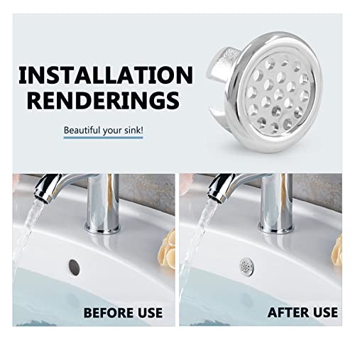 3 Pack Sink Overflow Ring, Chrome Plastic Mesh Basin Drain Cover | Fits 22-25mm Overflow Hole, Tool-Free Flex Buckle Install, Anti-Aging Rust Proof, for Ceramic Bathroom Kitchen Sink - color: Chrome -- 3 Pack, style: Plastic