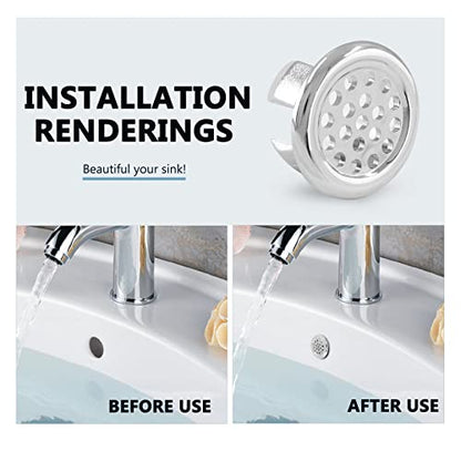 3 Pack Sink Overflow Ring, Chrome Plastic Mesh Basin Drain Cover | Fits 22-25mm Overflow Hole, Tool-Free Flex Buckle Install, Anti-Aging Rust Proof, for Ceramic Bathroom Kitchen Sink - color: Chrome -- 3 Pack, style: Plastic