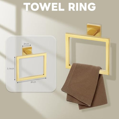 5-Piece Brushed Gold Bathroom Hardware Set - Hand Towel Bar, Toilet Paper Holder, Towel Ring & Rack - color: Gold