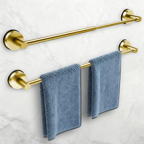 14.6inch~24inch Towel Racks for Bathroom,Adjustable Suction Cup Towel Bar for Bathroom Wall,Stainless Steel Bath Towel Holder for Shower,2 Pack(Brushed Gold) - color: Gold-2 Pcs