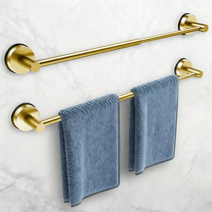 14.6inch~24inch Towel Racks for Bathroom,Adjustable Suction Cup Towel Bar for Bathroom Wall,Stainless Steel Bath Towel Holder for Shower,2 Pack(Brushed Gold) - color: Gold-2 Pcs