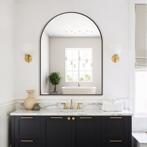 Arched Bathroom Mirror, Black, 40"x30" - color: Black, size: 40"L x 30"W
