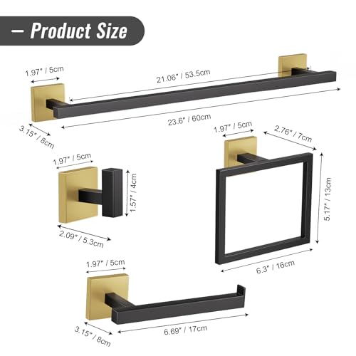 YACVCL Towel Bar Set, 5-Piece Black and Gold Bathroom Hardware Set, Black&Gold Bathroom Accessories Set, SUS304 Stainless Steel 23.6 Inch Towel Holder Towel Racks Set Wall Mounted - color: Black&gold, size: 5 Pieces