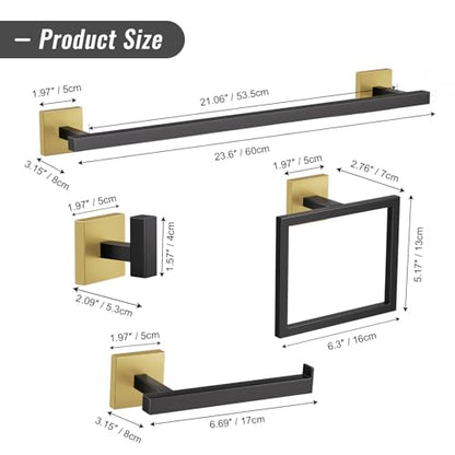 YACVCL Towel Bar Set, 5-Piece Black and Gold Bathroom Hardware Set, Black&Gold Bathroom Accessories Set, SUS304 Stainless Steel 23.6 Inch Towel Holder Towel Racks Set Wall Mounted - color: Black&gold, size: 5 Pieces
