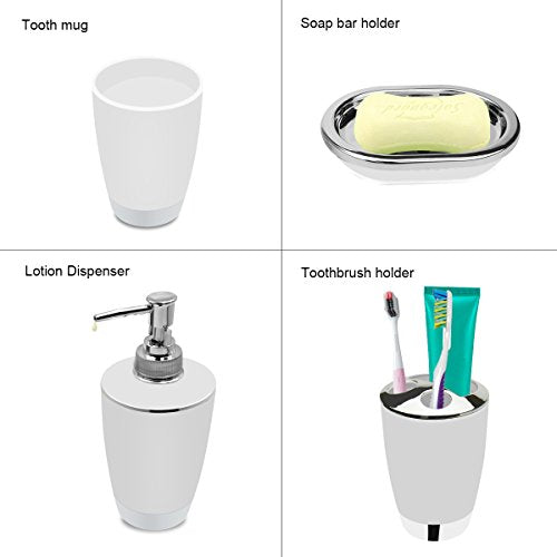 Bathroom Accessories Set, 6-Piece Plastic Gift Set, Toothbrush Holder, Toothbrush Cup, Soap Dispenser, Soap Dish, Toilet Brush Holder, Trash Can (White) - color: White