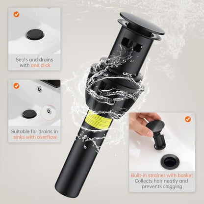 Waterfall Bathroom Faucet 3 Holes, 8 Inch Widespread Faucet 2 Handle Lead-Free Black, Bathroom Faucet with Water Supply Lines Pop Up Drain, Bathroom Basin Lavatory Mixer Tap with Deck Mount Plate - color: Matte Black, size: 8 Inch