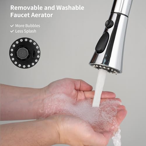 Hibbent 3-Function Pull Down Kitchen Faucet Head Replacement with 12 Adapters, NSF/ANSI/CAN 61 & CUPC Certified Sink Spray Nozzle, Compatible with Moen, Delta, Kohler Faucets, Chrome - color: Chrome