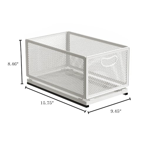 Sliding Cabinet Basket Organizer Drawer Self Adhesive Slide out Pantry Shelves Heavy Duty Carbon Steel Slide Cabinet Storage Basket with Handle for Bathroom Kitchen Home - size: Extended Large