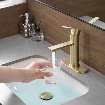 Bathroom Faucet Single Hole Single Handle Vanity Faucet | Modern Brushed Gold Bathroom Faucet with Pop-Up Drain, Suitable for 1 Hole or 3 Hole Sink, Suitable for RV Etc Bathroom - color: Brushed Gold