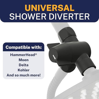 HammerHead Showers® SOLID METAL 3 Way Shower Diverter Valve - Shower Arm Diverter Connects Fixed and Hand Held to Shower Arm Shower Diverter for Dual Shower Head Shower Splitter 2 Way - Matte Black - color: Matte Black