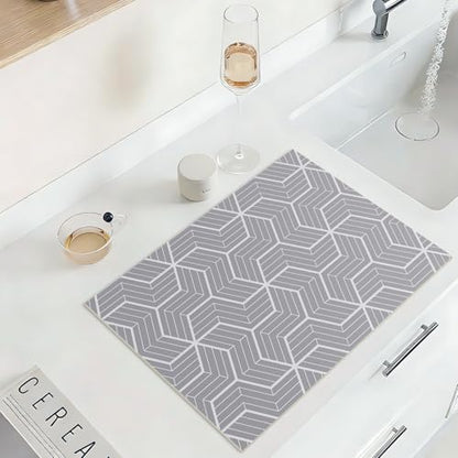 Absorbent Kitchen Counter Mat Fast-Drying Cuttable Coffee Mat Geometric Design for Kitchen Bathroom Pet Feeding Area(Hexagon Grid,Gray)