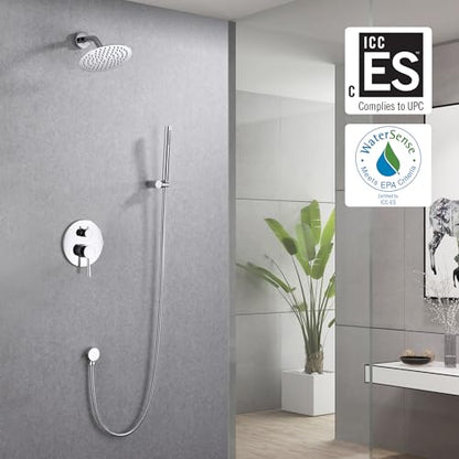 SUMERAIN Bathroom Rain Shower System with 8" Rain Shower Head | Wall Mounted, Brass Hand Shower, Rough in Valve Included, Concealed Box Design, Easy to Maintain and Install - color: Chrome, size: 2 Function