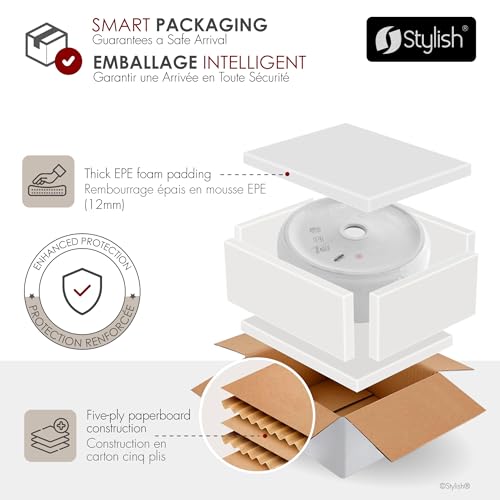 Stylish 14-1/8" White Round Vessel Bathroom Sink, Glossy Porcelain Bowl with Slim Edge, Above-Counter Installation, High-Gloss Finish Set of 2, P-229H-2 - style: 14-1/8" White Round Vessel set 2