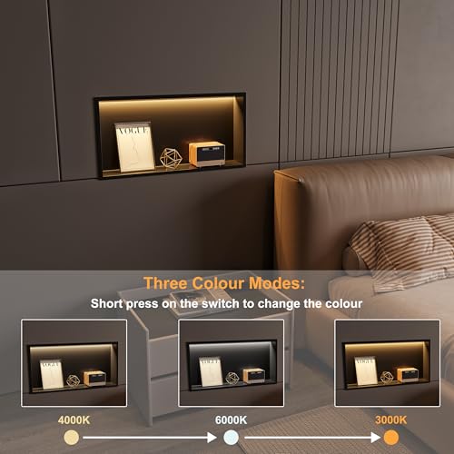 24"x12"Black LED Shower Niche,3 CCT Dimmable Light, No Tile Needed | 304 Stainless Steel Bathroom Niche w/ Light(3000K/4000K/6000K), IP66 Waterproof, Space Saving & Durable ,LED Driver Included - color: Matte Black, size: 24X12In