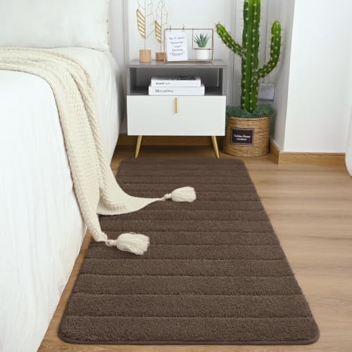 Luxury Long Bathroom Rugs Runner 24x48 Inch Bath Rug Non Slip, Brown | Thick Soft and Absorbent Microfiber Bath Mat, Rubber Backing Striped Rug Carpets, Machine Washable Plush Mats - color: Deep Brown, size: 24" X 48"