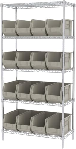 Akro-Mils 30265 AkroBins Plastic Storage Bins, 18"x8.25"x9", Stone, 6-Pack | Space-Saving Stackable Bins for Garage, Pantry, Craft Organization - color: Stone