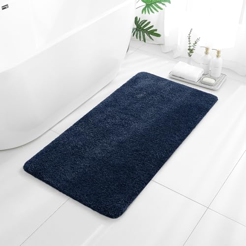 Navy Blue Bathroom Rugs 24"x48" – Long Plush Non-Slip Bath Mat, Absorbent & Washable Microfiber Runner Rug – Perfect for Tub, Sink, or Washroom - color: Navy Blue, size: 2' x 4' (Rectangular)