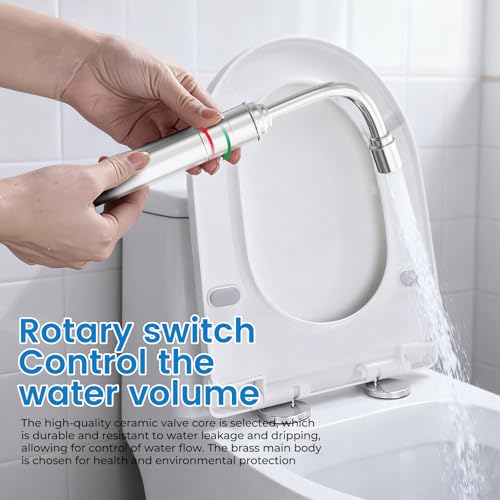 Handheld Toilet Bidet Sprayer for Toilet - Adjustable Flush Angle & Water Pressure for Bathroom Diaper Shower, All Brass Handheld Bidet Sprayer with Superior Complete Spray Hoses Kit (Sliver) - color: Sliver