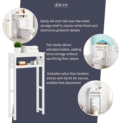 Alaterre Furniture Derby Over-the-Toilet Storage Shelf, White, 27”x8”x44” - size: 44-Inch Tall