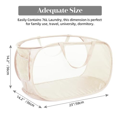 4 Pcs Durable Collapsible Laundry Baskets, Foldable Large Opening Pop Up Laundry Hamper with Pocket, Clothes Hamper with Handles for Laundry, Bathroom, Kids Room, Dorm or Travel Beige - color: 4 x Beige