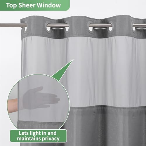 eachope Grey No Hook Shower Curtain with Snap-in Fabric Liner Set,Slub Textured Fabric Shower Curtains for Bathroom,Hotel Style Modern Shower Curtain,Water Repellent & Washable,71x74(72) | Hotel Style Fabric with See-Through Top Window, Water Repellent &