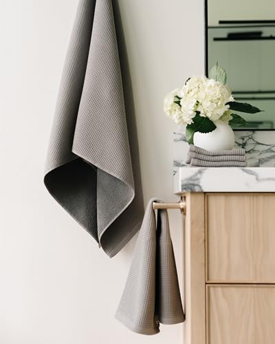 Cozy Earth Complete Waffle Bath Bundle, 60% Cotton 40% Viscose from Bamboo | Quick Dry and Ultra-Soft Waffle Weave Bath Towels, 4 Washcloths, 2 Hand Towels, 2 Bath Towels, 2 Bath Sheets, Charcoal - color: Charcoal