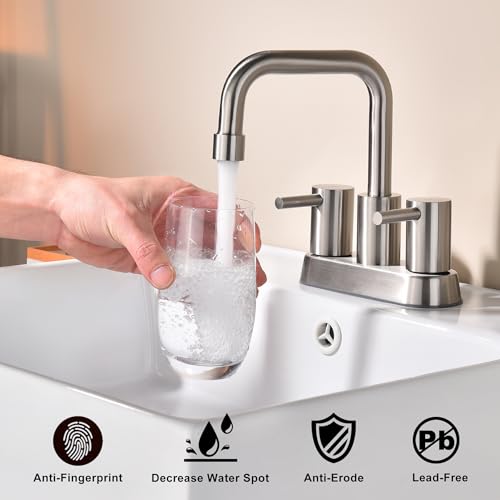 Brushed Nickel Bathroom Sink Faucet 2 Handle, 2 or 3 Hole 4 Inch Centerset Stainless Steel Bathroom Faucets with Pop up Drain, Vanity Faucet for Bathroom, Restroom, Rv, AML-21751-BN - color: Brushed Nickel