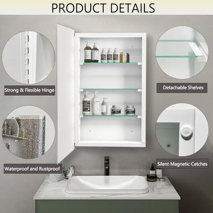 Medicine Cabinet, Rectangular Beveled Frameless Mirror Cabinet,Wall Mounted Cabinet for Bathroom Toilet Kitchen,Recess or Surface Mount,24x24 in - size: FMG-CM7005-2424