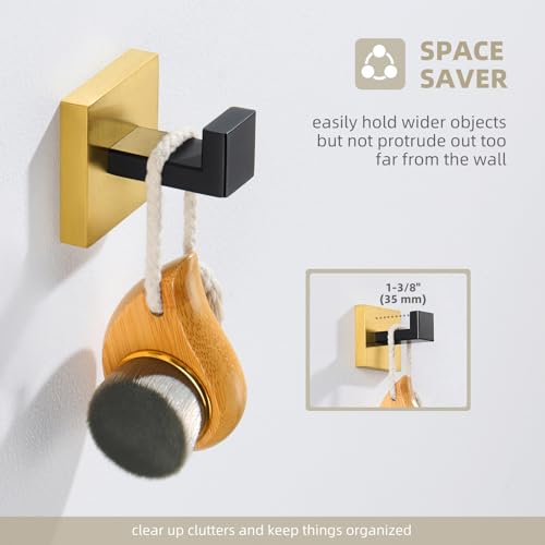 Angle Simple Towel Hook Black & Gold, Bathroom Square Robe Coat Hook | SUS304 Stainless Steel, Kitchen Hand Towel Holder, Shower Bathrobe Hanger, Screw Mount - color: Black & Gold, size: 1 Pack