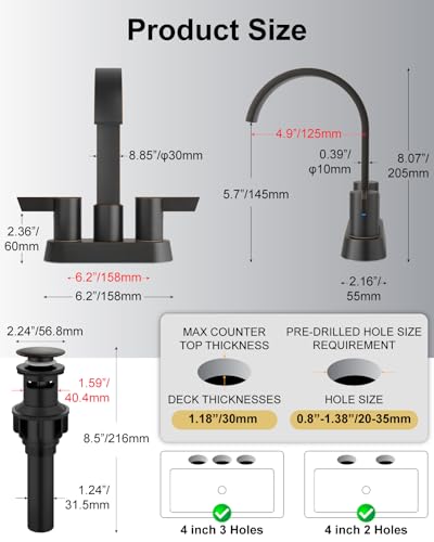 Bronze Bathroom Faucet,4 Inch Centerset 2-Handle Waterfall | Includes Pop-Up Drain,24-Inch Supply Lines,Mounting Hardware,SUS304 Stainless Steel Construction,And A 360° Swivel Spout - color: Bronze