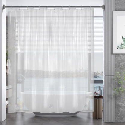 AmazerBath Plastic Shower Curtain, 70 x 72 Inches PEVA Heavy Duty Clear Shower Curtain, Waterproof Heavy Weight Thick Bathroom Curtain with 3 Big Clear Weighted Stones and 12 Rustproof Grommets - color: 8g Clear, size: 70"W x 72"L (Pack of 1)