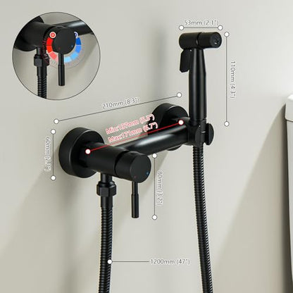 Handheld Bidet Sprayer for Toilet with Hot and Cold Water, Matte Black Stainless Steel Warm Water Round Bidet Spray Attachment Set - color: Matte Black