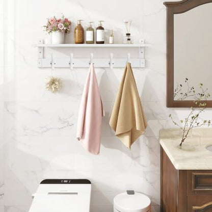 Homode Coat Rack With Wall Shelf, 29" Wooden Entryway Floating Shelf With Hooks Underneath, Hanging Coat Hanger for Bathroom, Living Room, Bedroom, Hallway, White - color: White, size: 29 Inch Long