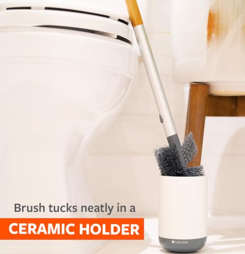 Full Circle Quick Drying Toilet Brush, Bathroom Toilet Brush with Ceramic Holder and Quick-Dry Base for Mold & Mildew Prevention, More Hygienic Toilet Cleaning Scrubber, Replaceable Head, White - color: Starter Kit, style: Toilet Brush
