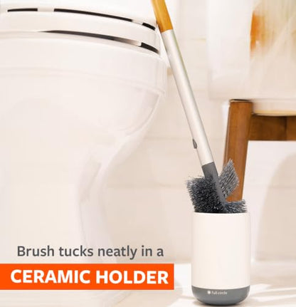 Full Circle Quick Drying Toilet Brush, Bathroom Toilet Brush with Ceramic Holder and Quick-Dry Base for Mold & Mildew Prevention, More Hygienic Toilet Cleaning Scrubber, Replaceable Head, White - color: Starter Kit, style: Toilet Brush