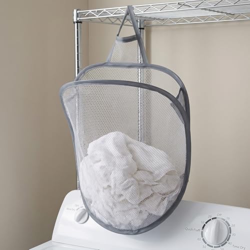 2 Pcs Hanging Laundry Basket,Small Hanging Laundry Bag,Wall-Mounted,for Space-Saving Closet, Dorm & Bathroom Organization – White & Gray Set